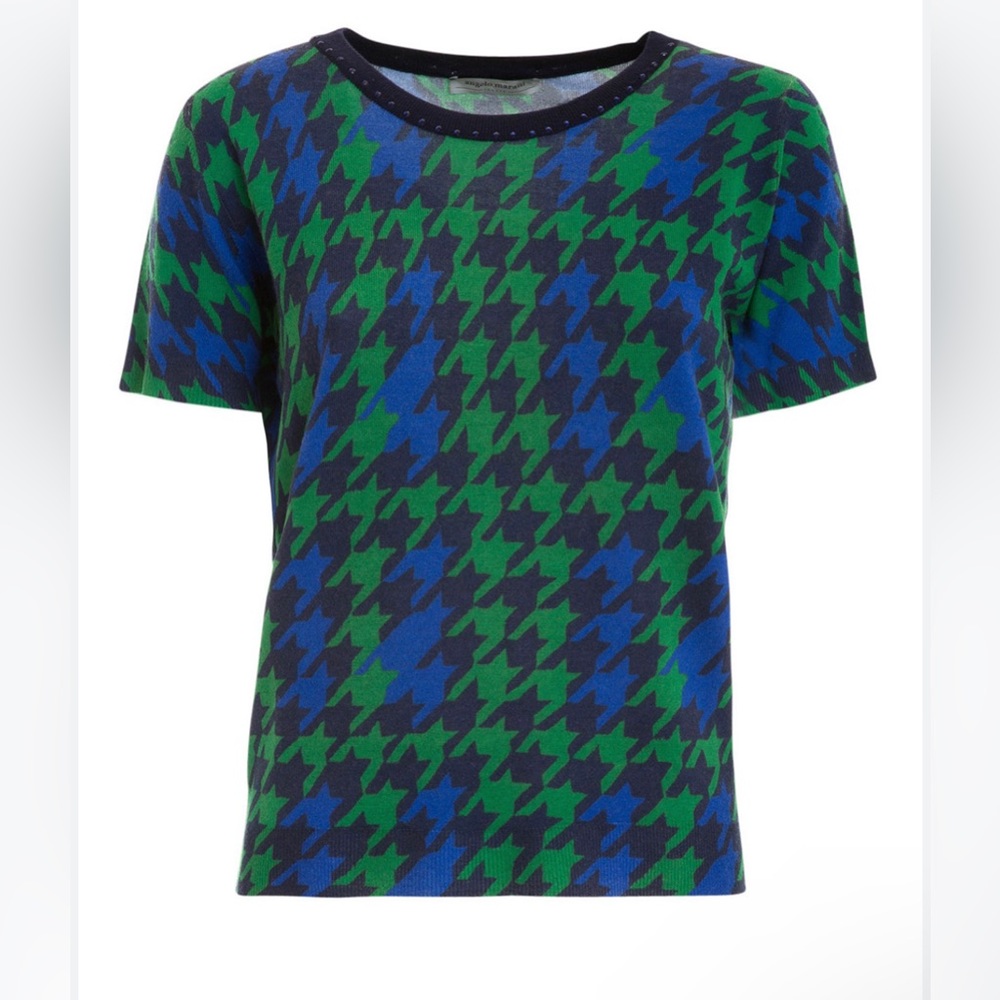 ANGELO MARANI Printed Merino Wool Short Sleeve Crewneck Sweater‎